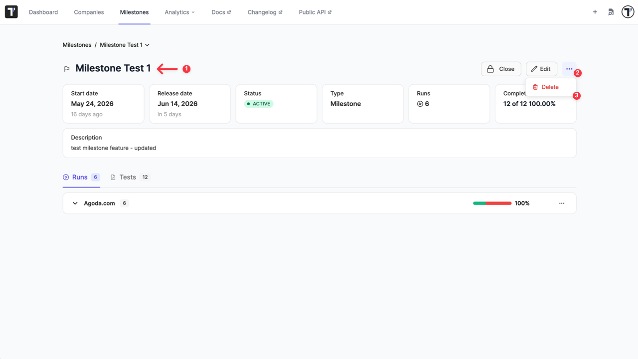 Testomat.io - Edit Milestone
